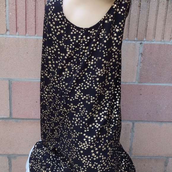Micheal Kors Black & Gold Metallic Star Print Shift Dress w/ Gold Chain Neck / M - Picture 4 of 9